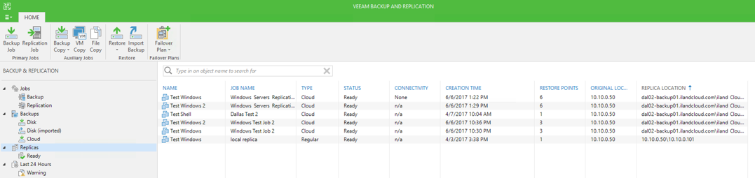 The Replica screen in Veeam under the Backup and Replication tab