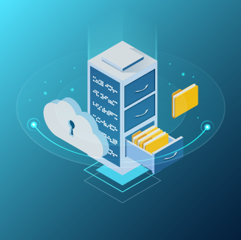 Image of file cabinet and a secure cloud.