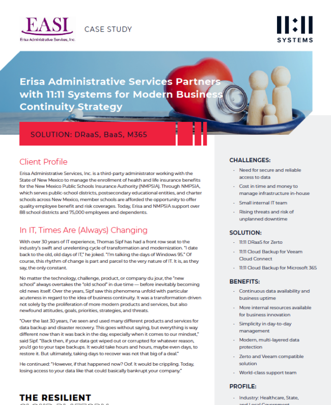 Erisa Administrative Services Partners with 11:11 Systems