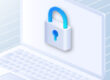 Laptop computer with an image of a padlock on the screen.