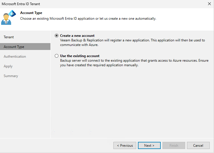 Create a new account screenshot in Microsoft Entra ID Tenant