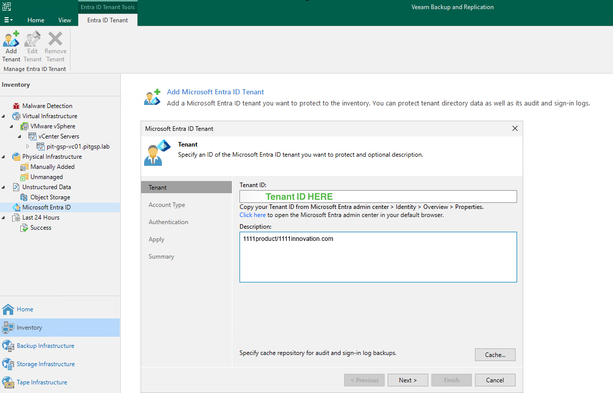 Screenshot showing how to copy and paste Tenant ID.
