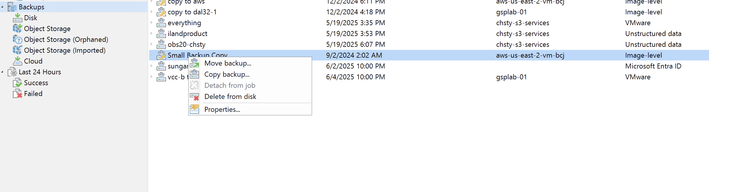 Move backup dialog box for VBR repository migration