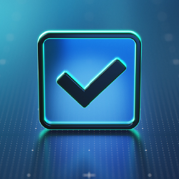 Check mark box over a blue screen
