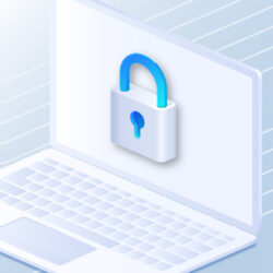 Laptop computer with an image of a padlock on the screen.